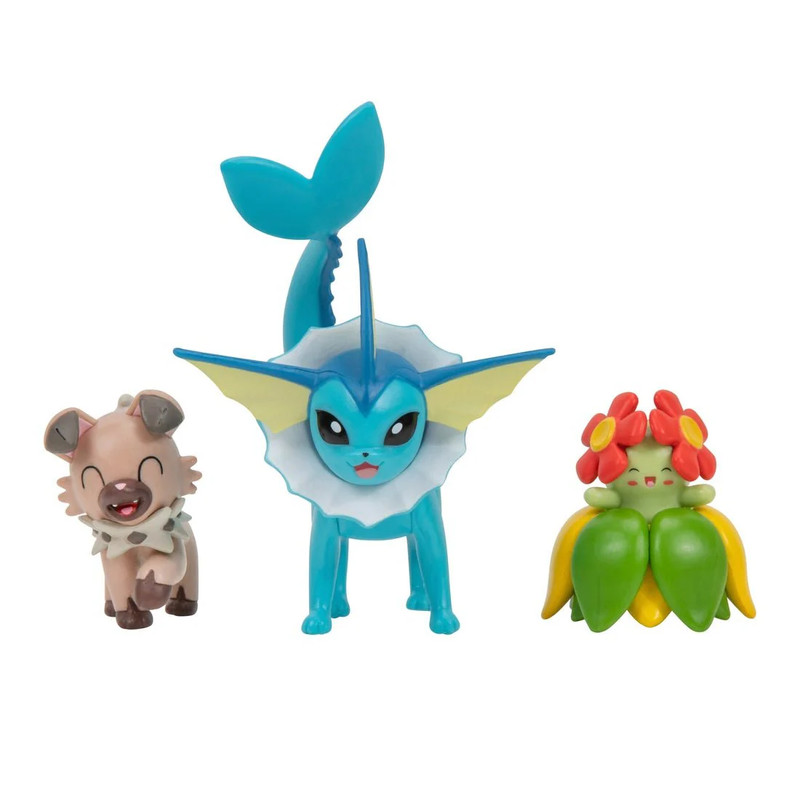Pokemon Battle Figure 3 Set Pack - Vaporeon/ Rockruff/ Bellossom - مجسم